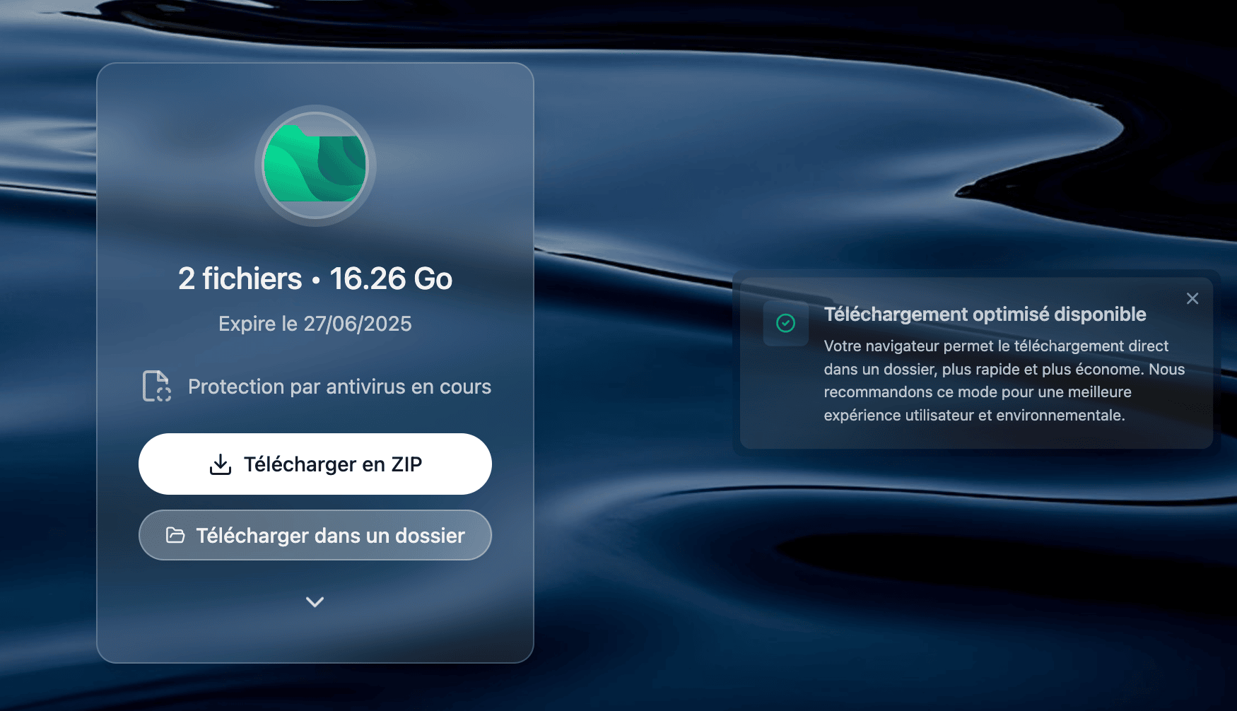téléchargement dans dossier sans compression